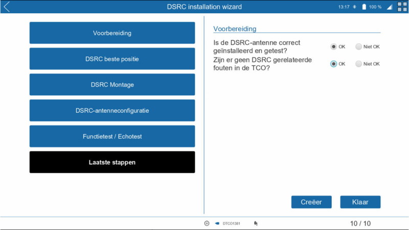 DSRC Installatietest bevestigen